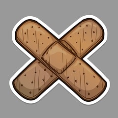 Vector illustration of cross band aid. Sticker isolated on grey background