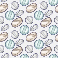 Pills vector seamless pattern on white background
