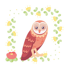 Isolated cute bird in a floral frame Vector illustration