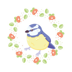 Isolated cute bird in a floral frame Vector illustration