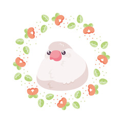 Isolated cute bird in a floral frame Vector illustration