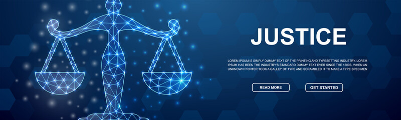 Scales 3d low poly symbol for head promotion banner. Justice design template illustration concept. Horizontal polygonal Balance poster illustration