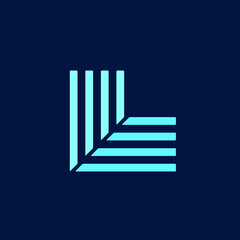 Letter L logo. Alphabet initial. Lettering sign isolated on dark background. Modern, deco design, web, tech, minimalist style icon for brand identity. Lines typography monogram.