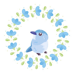 Isolated cute bird in a floral frame Vector illustration