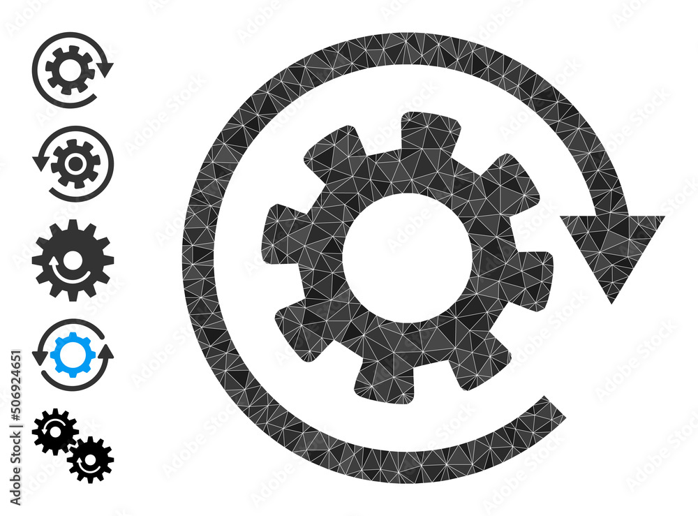Poster vector triangulated rotate gear icon illustration designed with chaotic filled triangles. triangle r