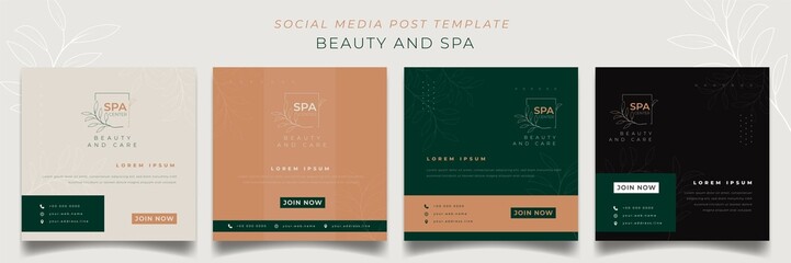 Set of social media post template with feminine background for beauty care advertisement design