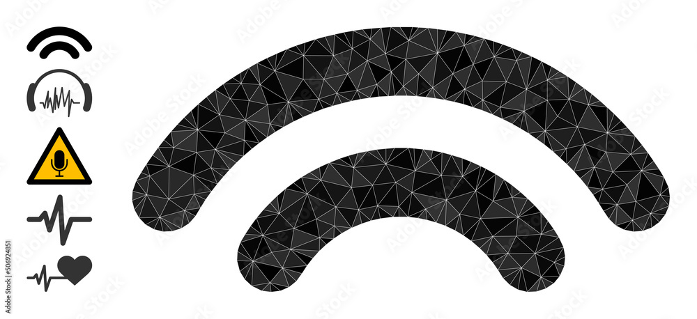 Poster vector triangulated wifi signal icon illustration constructed from scattered filled triangles. trian