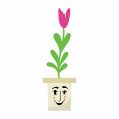 Abstract image of mental health. The flower in the pot is blooming. Happy face. Vector flat illustration.