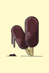 Chocolate ice-cream vector illustration, Tasty chocolate ice-cream on a stick icon, Ice-cream shop logo concept