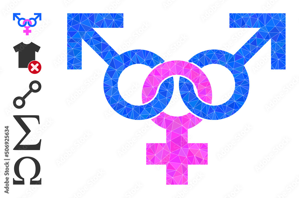 Poster vector low-poly promiscuity symbol icon illustration combined with random filled triangle items. tri