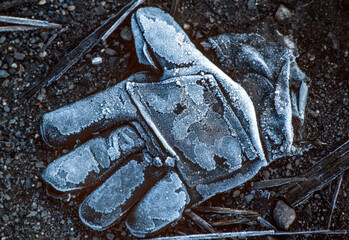 Frozen working glove. Winter