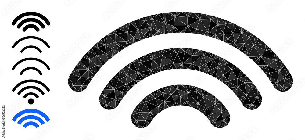 Poster vector low-poly hotspot signal icon illustration is combined with randomized filled triangles. trian