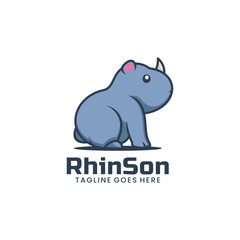 Vector Logo Illustration Rhino Son Mascot Cartoon Style.