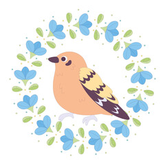 Isolated cute bird in a floral frame Vector illustration