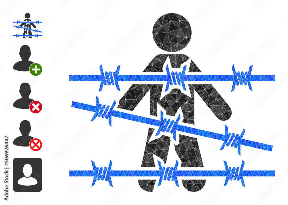 Poster vector triangulated man arrest icon illustration is constructed from scattered filled triangles. tri
