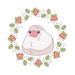 Isolated cute bird in a floral frame Vector illustration