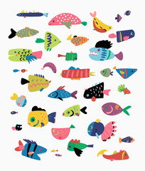 Tropical fish vector illustrations set