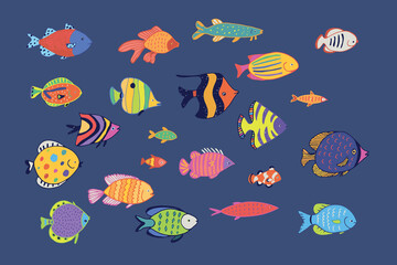 Tropical fish vector illustrations set