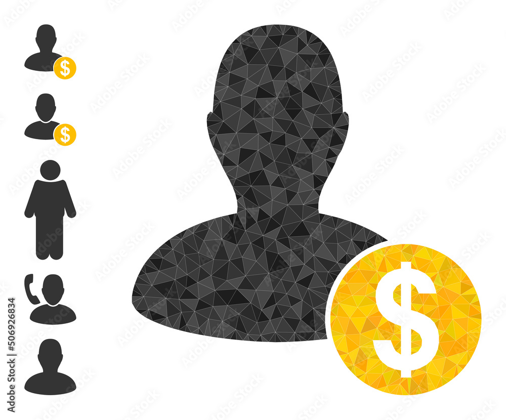 Poster vector triangulated banker icon illustration is constructed with random filled triangles. triangle b