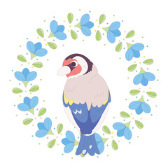 Isolated cute bird in a floral frame Vector illustration