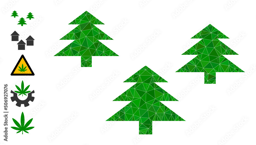 Poster vector triangulated forest icon illustration is constructed with scattered filled triangle items. tr