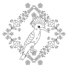 Isolated cute bird in a floral frame Vector illustration