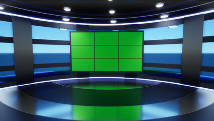News Studio, Backdrop For TV Shows .TV On Wall.3D Virtual News Studio Background, 3d illustration
