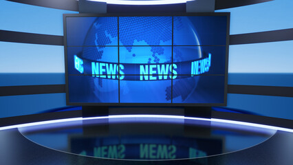 News Studio, Backdrop For TV Shows .TV On Wall.3D Virtual News Studio Background, 3d illustration