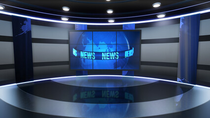 News Studio, Backdrop For TV Shows .TV On Wall.3D Virtual News Studio Background, 3d illustration