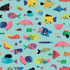 Tropical fish vector seamless pattern