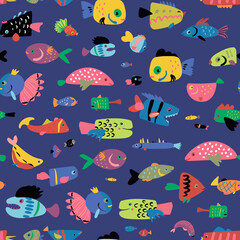 Naklejka premium Tropical fish vector seamless pattern