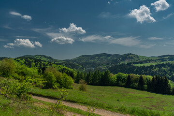 Fototapeta na wymiar Landscape near Banska Stiavnica town in sping fresh color morning