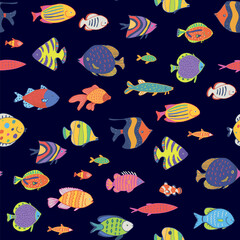 Tropical fish vector seamless pattern