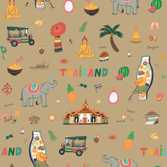 Thailand travel vector seamless pattern