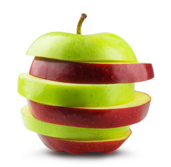 Apple isolated. Red and green apple sliced.