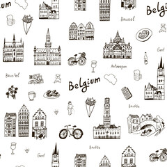 Fototapeta premium Belgium traveling vector seamless pattern