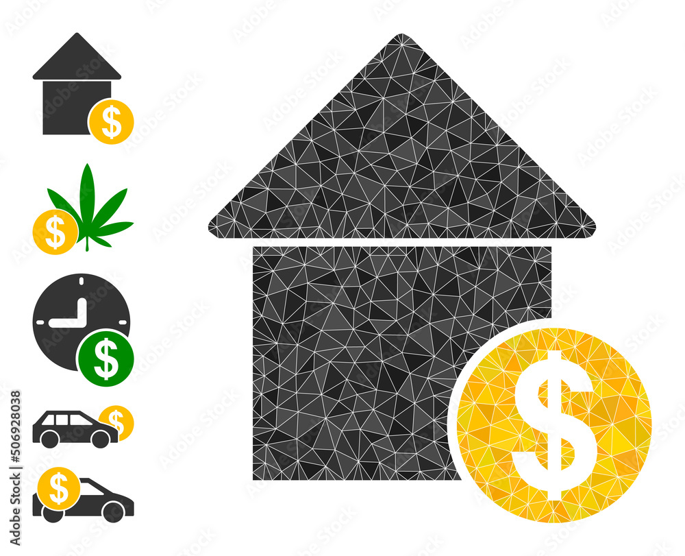 Aufkleber vector lowpoly mortgage cost icon image is constructed with chaotic filled triangles. triangulated m