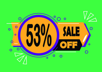 Sale 53% discount. Promotion sales and marketing, discount tag and icon in orange and green.