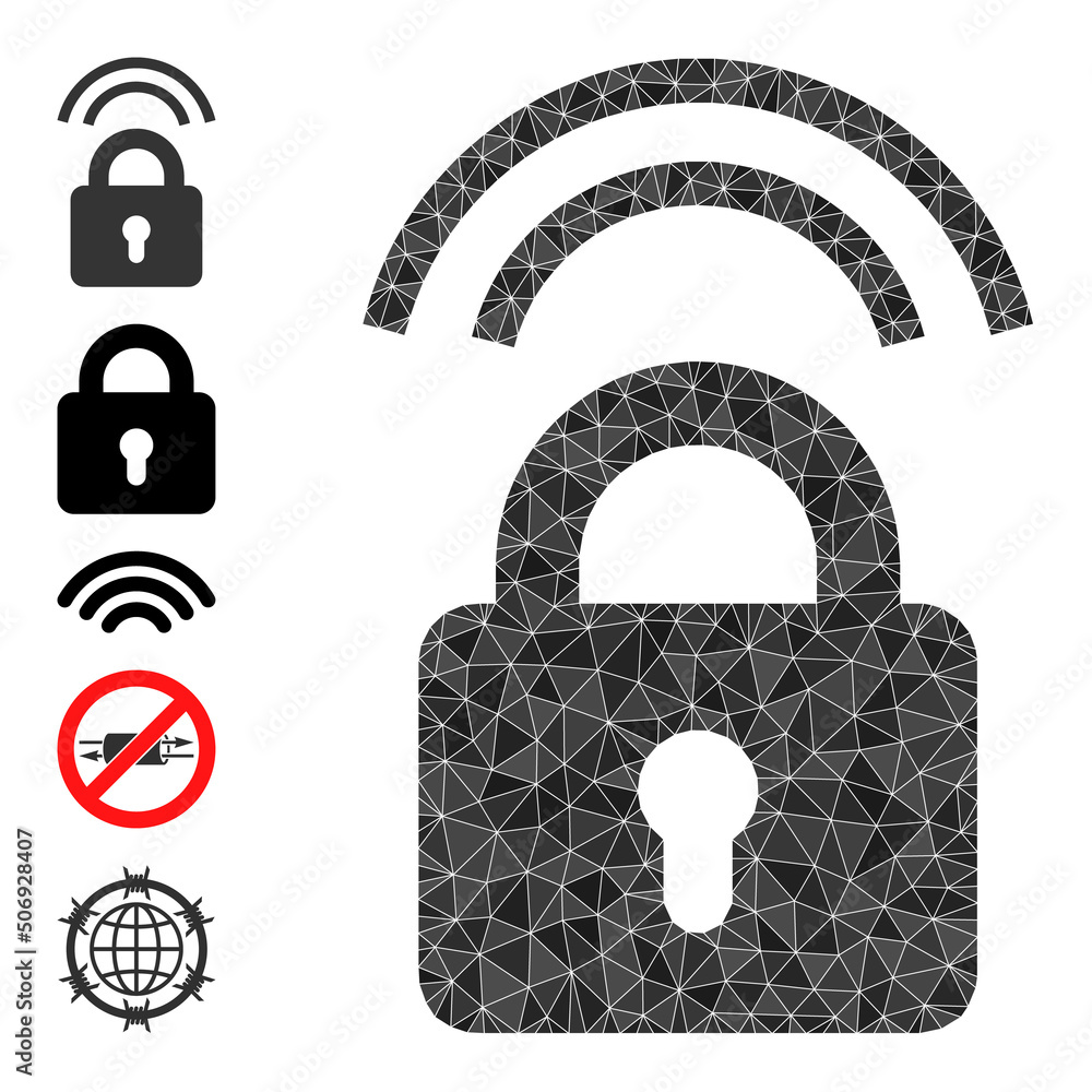 Poster vector low-poly wifi lock icon illustration is combined with scattered filled triangle items. triang