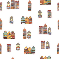 Belgium european houses vector seamless pattern
