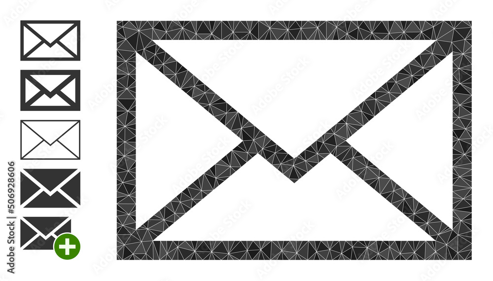 Poster vector lowpoly envelope icon illustration designed from scattered filled triangle items. triangle en