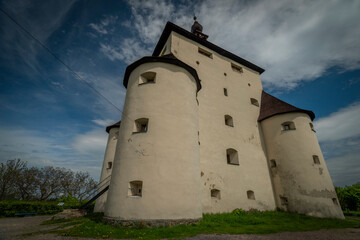 Castle in Banska Stiavnica town in cloudy day after rain