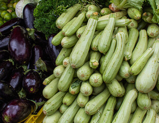 Vegetables - Zucchini and eggplants  at a local market - Colonia Tovar, Aragua, Venezuela