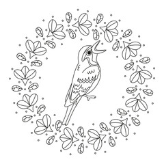 Isolated cute bird in a floral frame Vector illustration