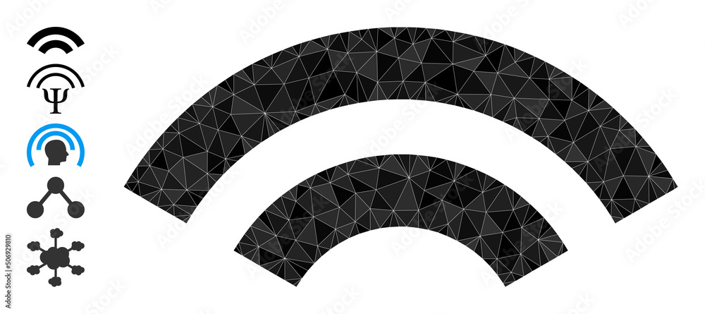 Poster vector lowpoly wifi waves icon illustration is combined of random filled triangle items. triangulate