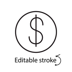 Dollar coin outline icon. Casino idea. Bank and finance. Editable stroke. Isolated vector stock illustration
