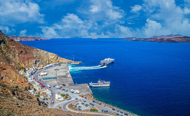 Athinios Ferry Port of Fira village on Santorini island, Greece - 506930882