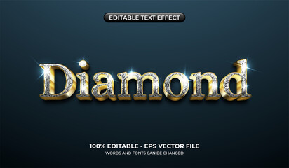 Realistic diamond text effect. Editable silver and gold text effect. 3d glossy graphic styles