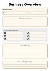 Elegant Business Overview Planner Sheet. Minimalist Planner Page Template. Modern planner template sheet.