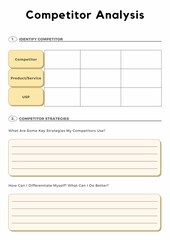 Elegant Competitor Analysis Planner Sheet. Business Competitor Analysis Planner Temolate. Minimalist Planner Page Template. Modern planner template sheet.